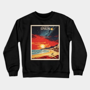 La Concha Beach Spain Starry Night Travel Tourism Retro Vintage Art Crewneck Sweatshirt